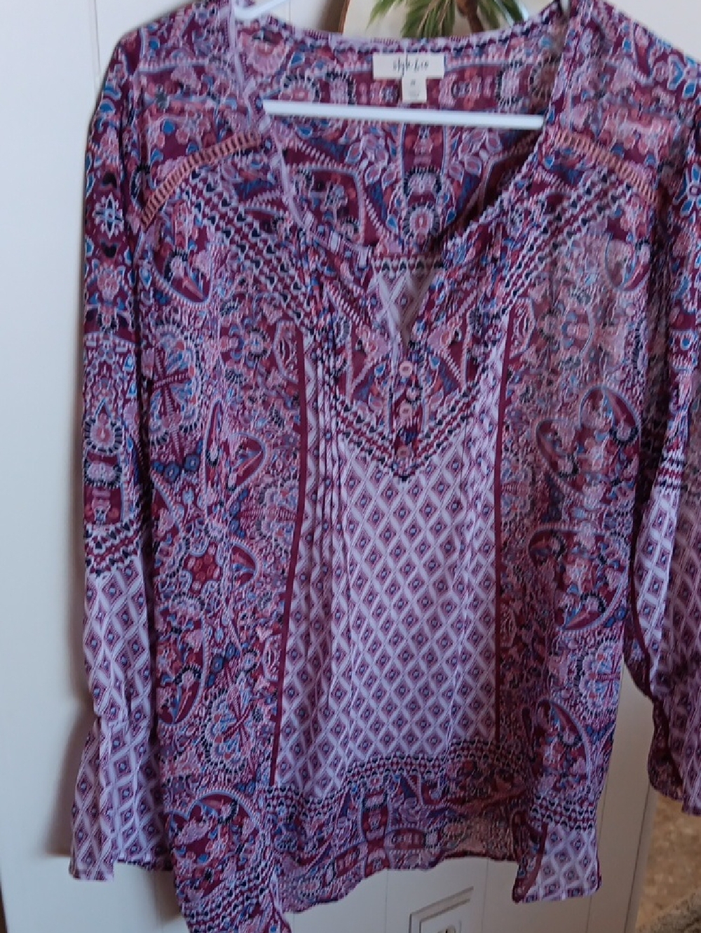 Style & Co. Pink and Purple Paisley V-Neck Tunic Top 2x